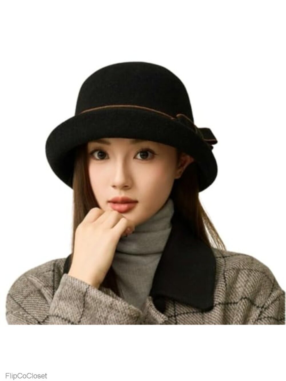 Womens Vintage Felt Cloche Bucket Hat Winter Fall Bowler Cap Adjustable